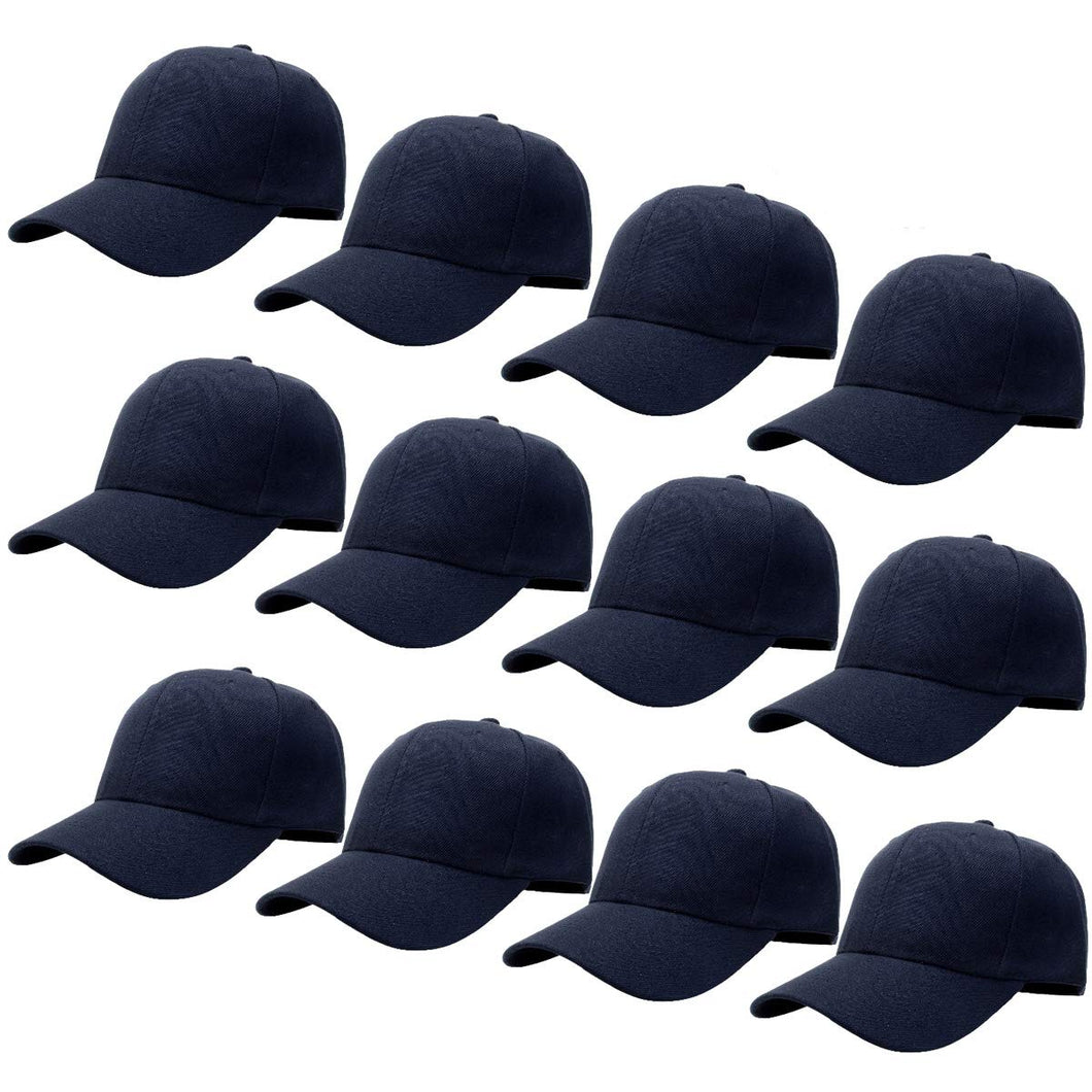 12-Pack Baseball Dad Cap Velcro Strap Adjustable Size - Navy