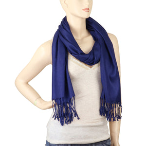 Women's Soft Solid Color Pashmina Shawl Wrap Scarf - Navy