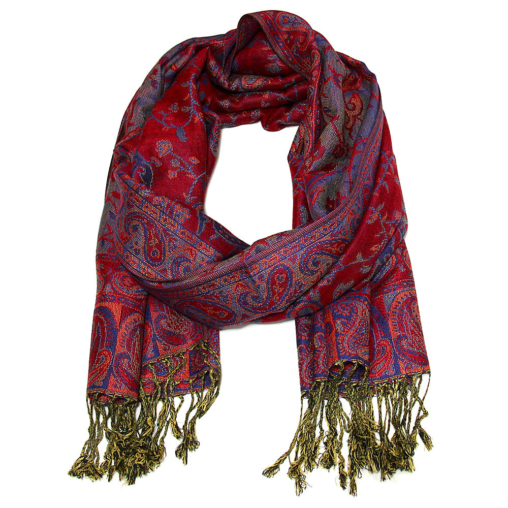 Women's Paisley Pashmina Scarf - Red Blue