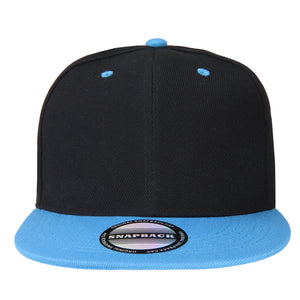 Hip Hop Style Snapback Hat Flat Bill Adjustable Size - Black/SkyBlue