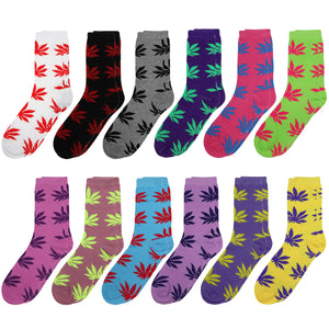 12-Pack Women's Crew Socks Leaves