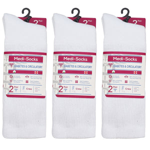 Falari Women Diabetic Socks Diabetes Edema and Circulatory Loose Fitting Cotton Crew Socks - 6 Pairs White