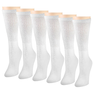 Falari Women Diabetic Socks Diabetes Edema and Circulatory Loose Fitting Cotton Crew Socks - 6 Pairs White
