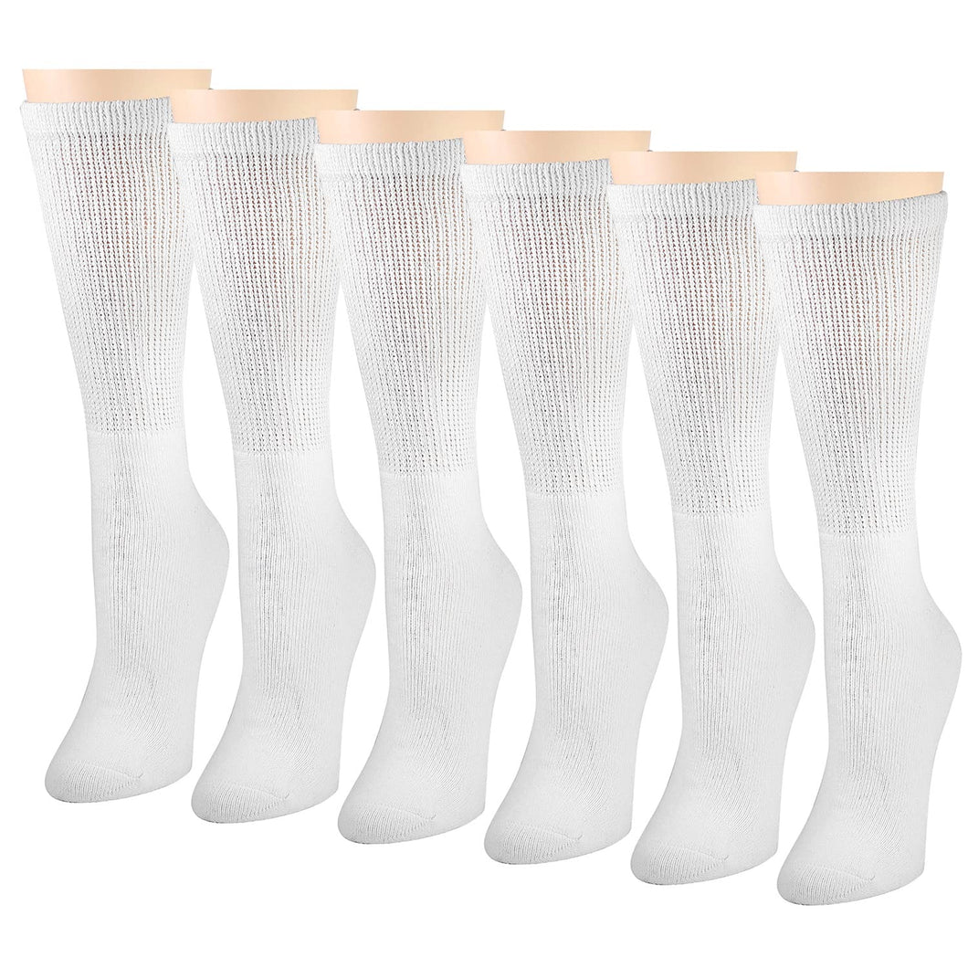 Falari Women Diabetic Socks Diabetes Edema and Circulatory Loose Fitting Cotton Crew Socks - 6 Pairs White