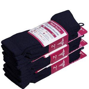 Falari Women Diabetic Socks Diabetes Edema and Circulatory Loose Fitting Cotton Crew Socks - 6 Pairs Navy