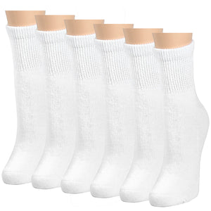 Falari Women Diabetic Socks Diabetes Edema and Circulatory Loose Fitting Cotton Quarter Socks - 6 Pairs White